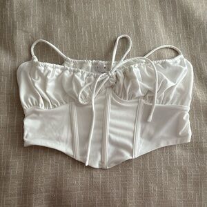 White Ruched Bustier Crop Top